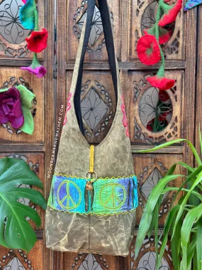 KHAKI GREEN HIPPIE PEACE TOTE / BAG