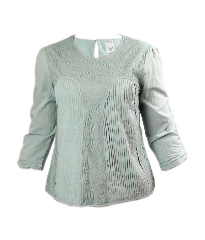 LADIES PINTUCK/LACE PANEL DETAIL LONG SLEEVE TUNIC TOPS