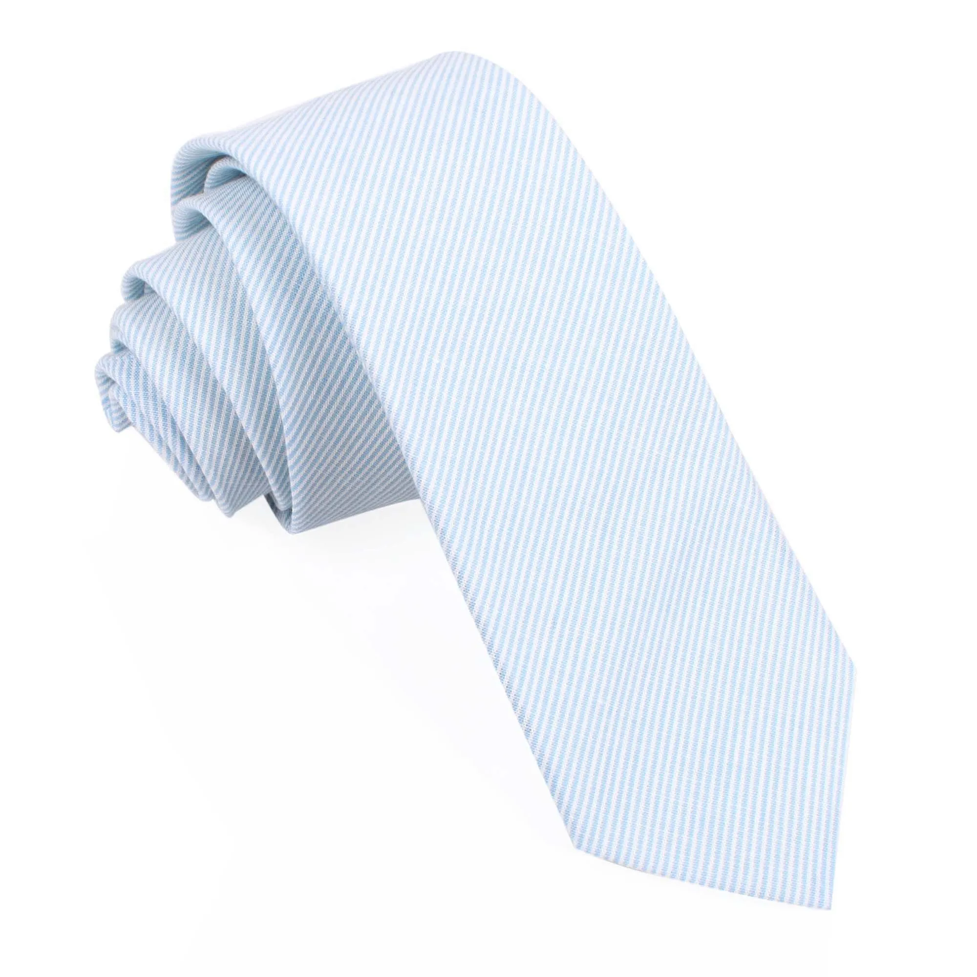 Light Blue and White Pinstripes Cotton Skinny Tie