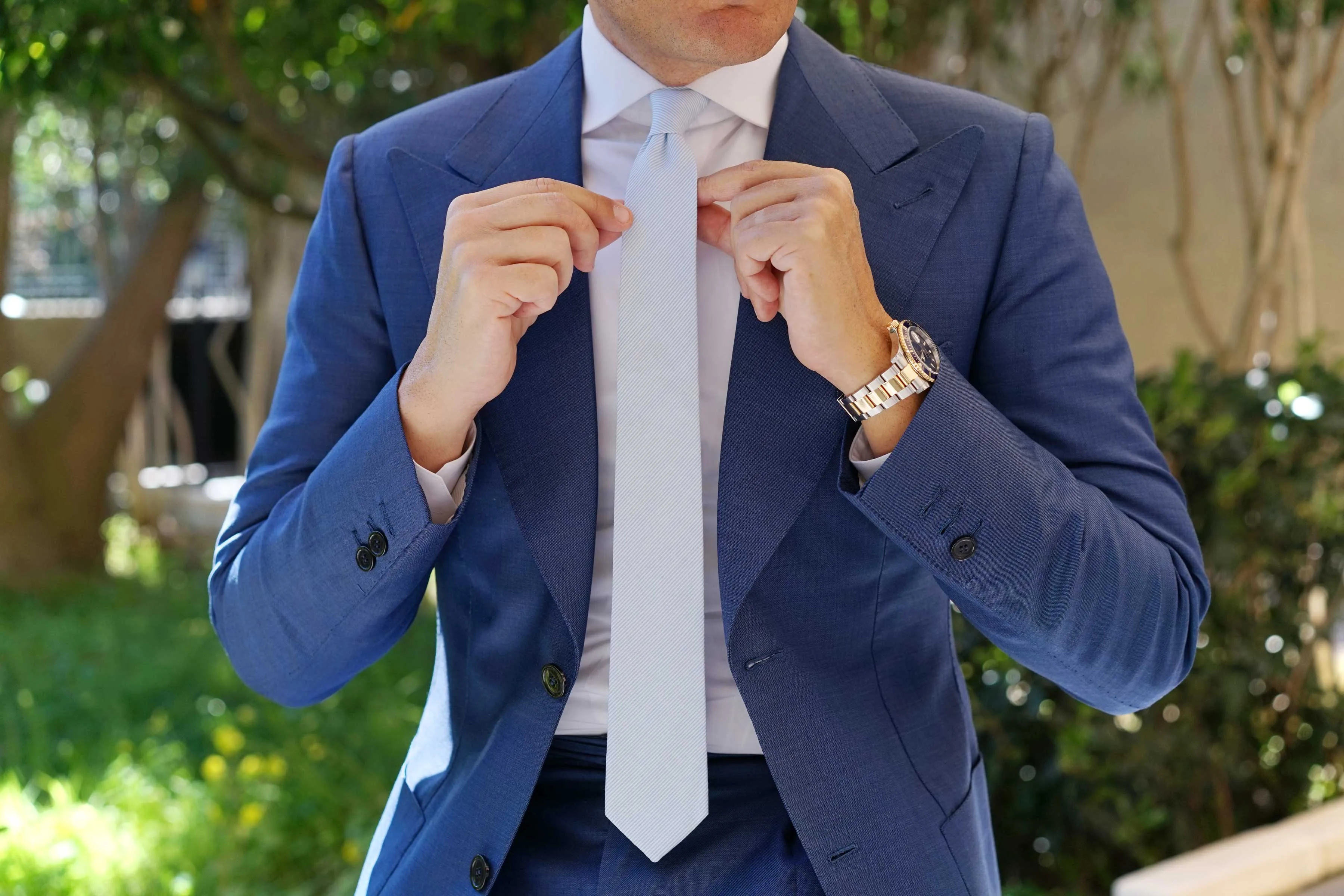 Light Blue and White Pinstripes Cotton Skinny Tie