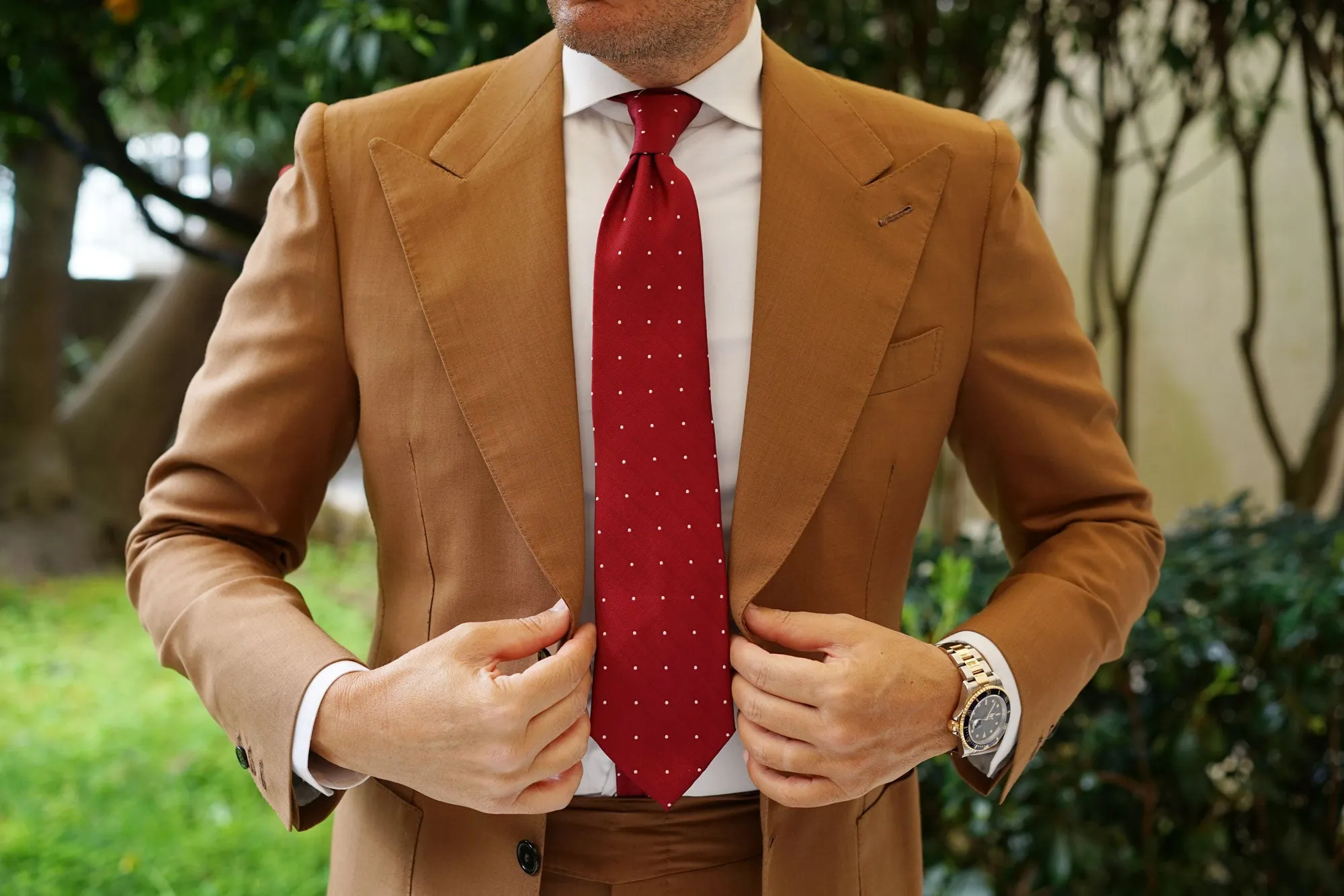 Maroon with White Polka Dots Necktie