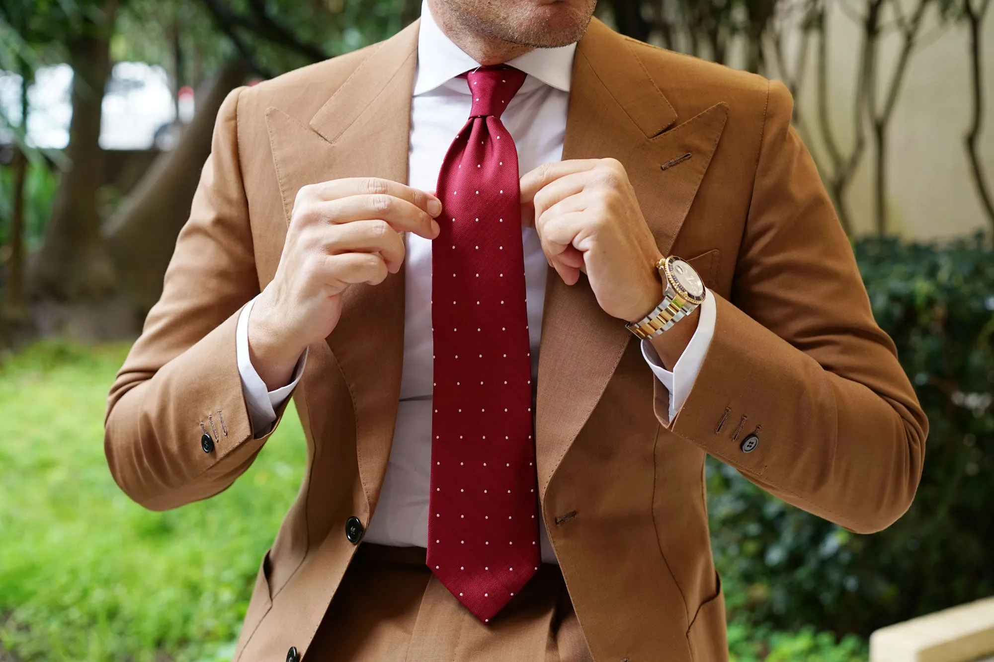 Maroon with White Polka Dots Necktie