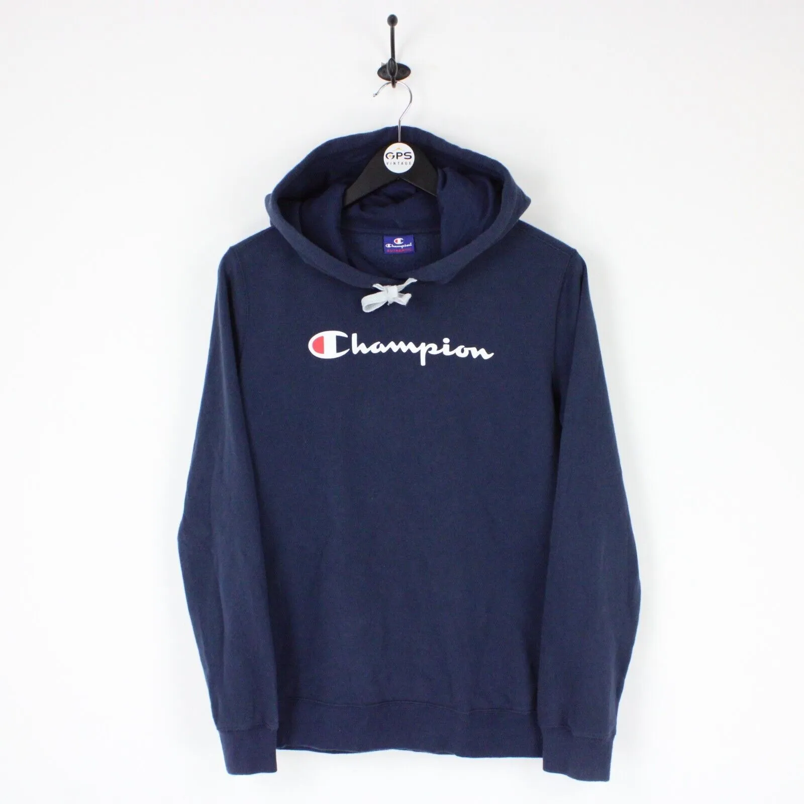 Mens CHAMPION Hoodie Navy Blue | Small