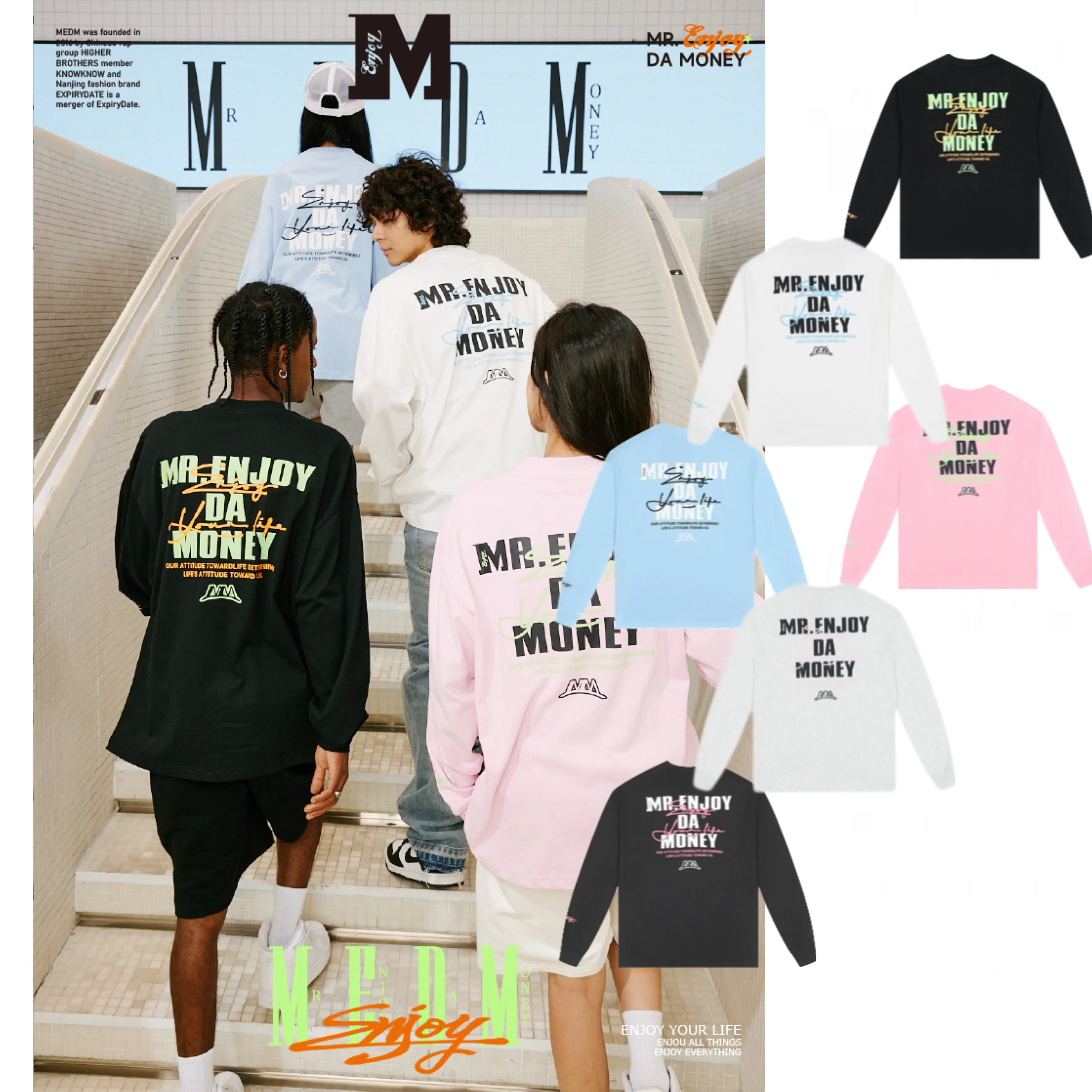 MR. ENJOY DA MONEY  |Unisex Street Style Long Sleeves Plain Oversized Logo Tops