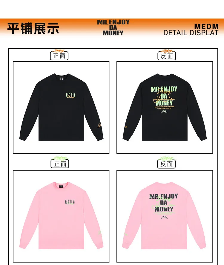 MR. ENJOY DA MONEY  |Unisex Street Style Long Sleeves Plain Oversized Logo Tops