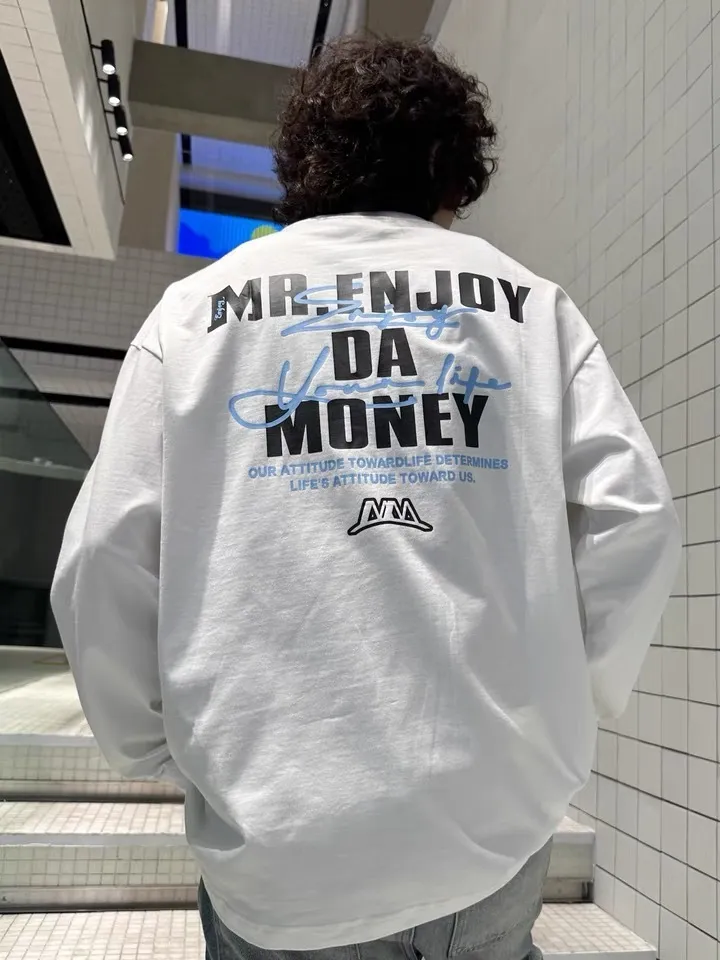 MR. ENJOY DA MONEY  |Unisex Street Style Long Sleeves Plain Oversized Logo Tops