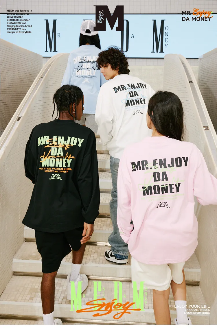 MR. ENJOY DA MONEY  |Unisex Street Style Long Sleeves Plain Oversized Logo Tops