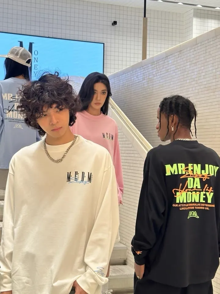 MR. ENJOY DA MONEY  |Unisex Street Style Long Sleeves Plain Oversized Logo Tops