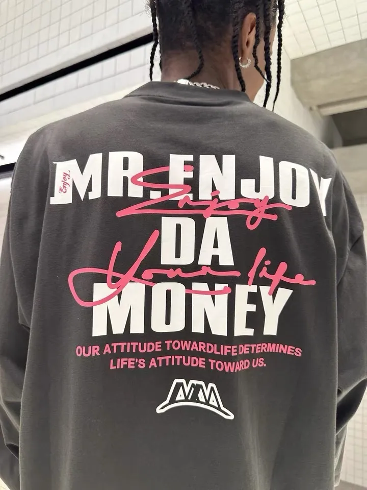 MR. ENJOY DA MONEY  |Unisex Street Style Long Sleeves Plain Oversized Logo Tops