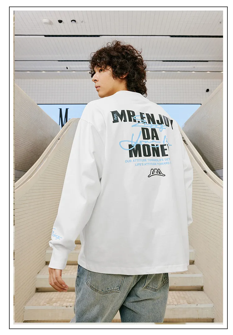 MR. ENJOY DA MONEY  |Unisex Street Style Long Sleeves Plain Oversized Logo Tops