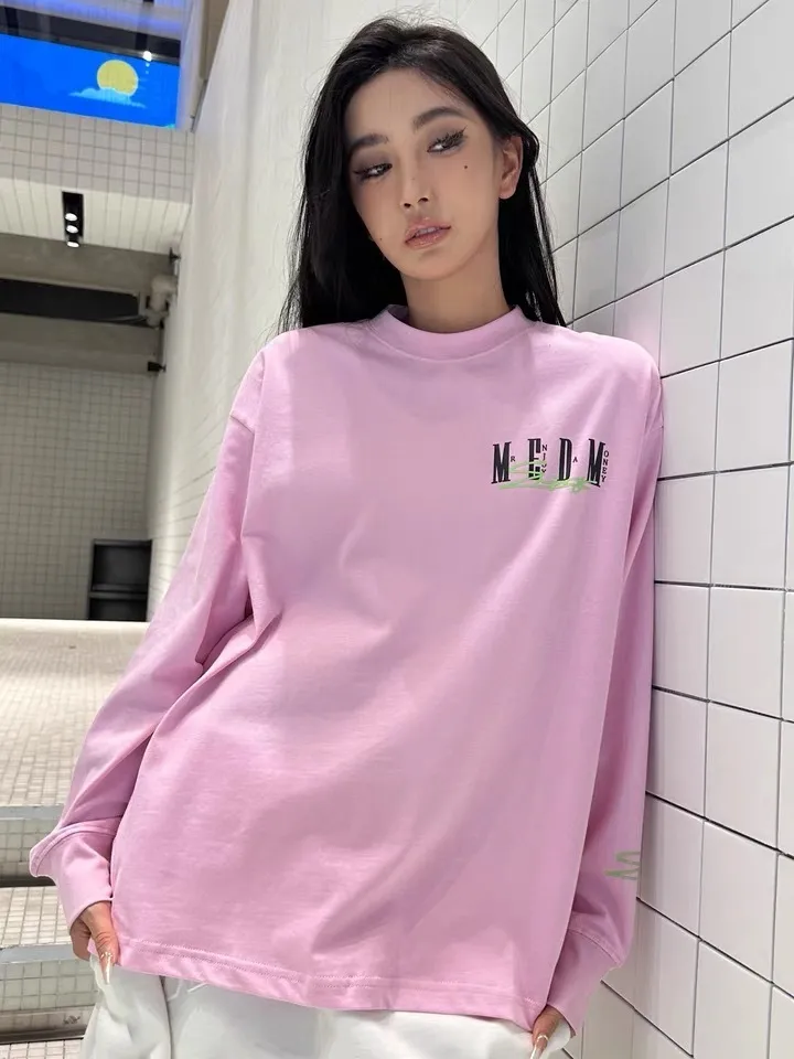 MR. ENJOY DA MONEY  |Unisex Street Style Long Sleeves Plain Oversized Logo Tops