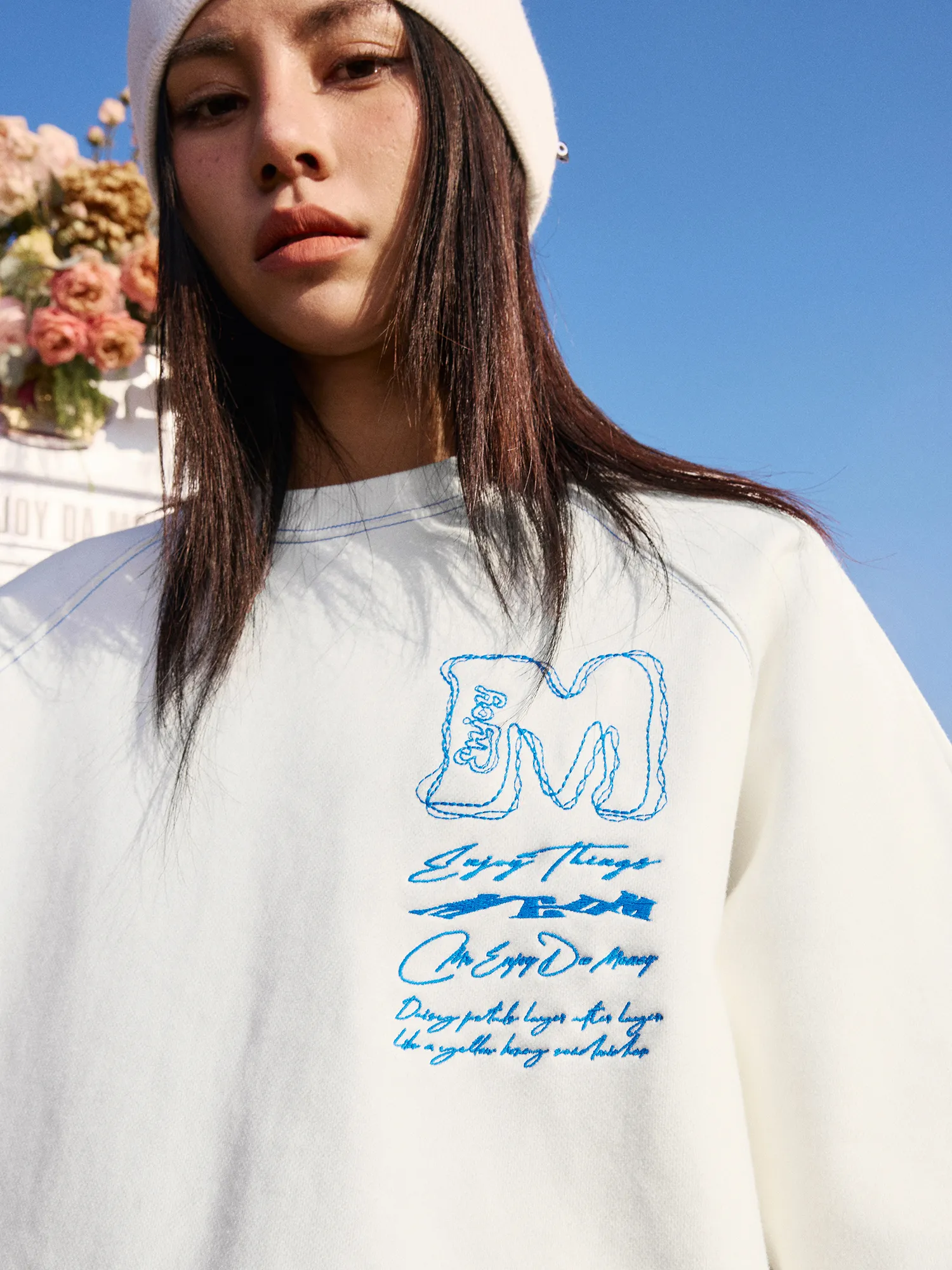 MR. ENJOY DA MONEY  |Unisex Street Style U-Neck Long Sleeves Oversized Logo