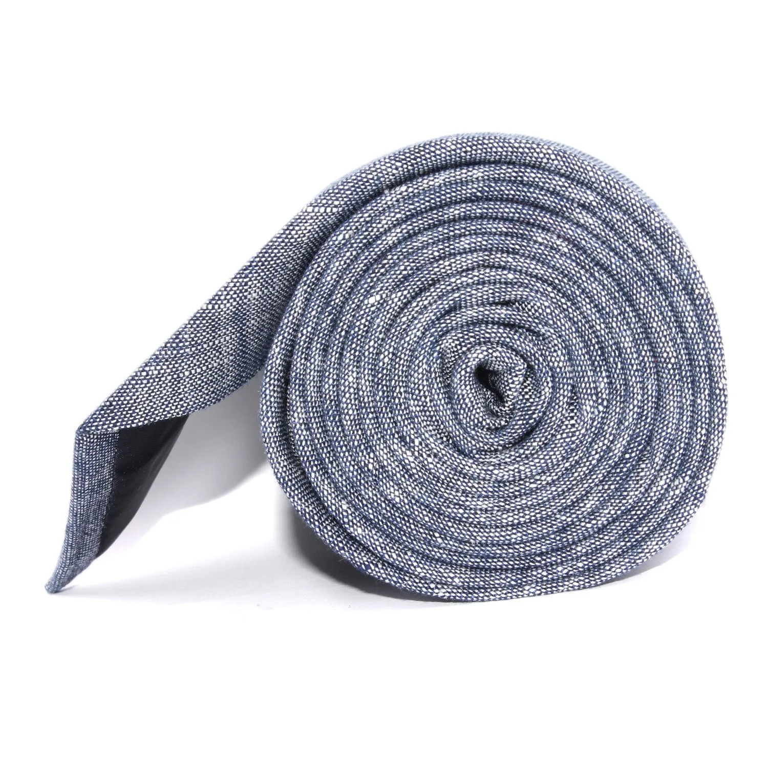 Navy Blue Linen Chambray Skinny Tie