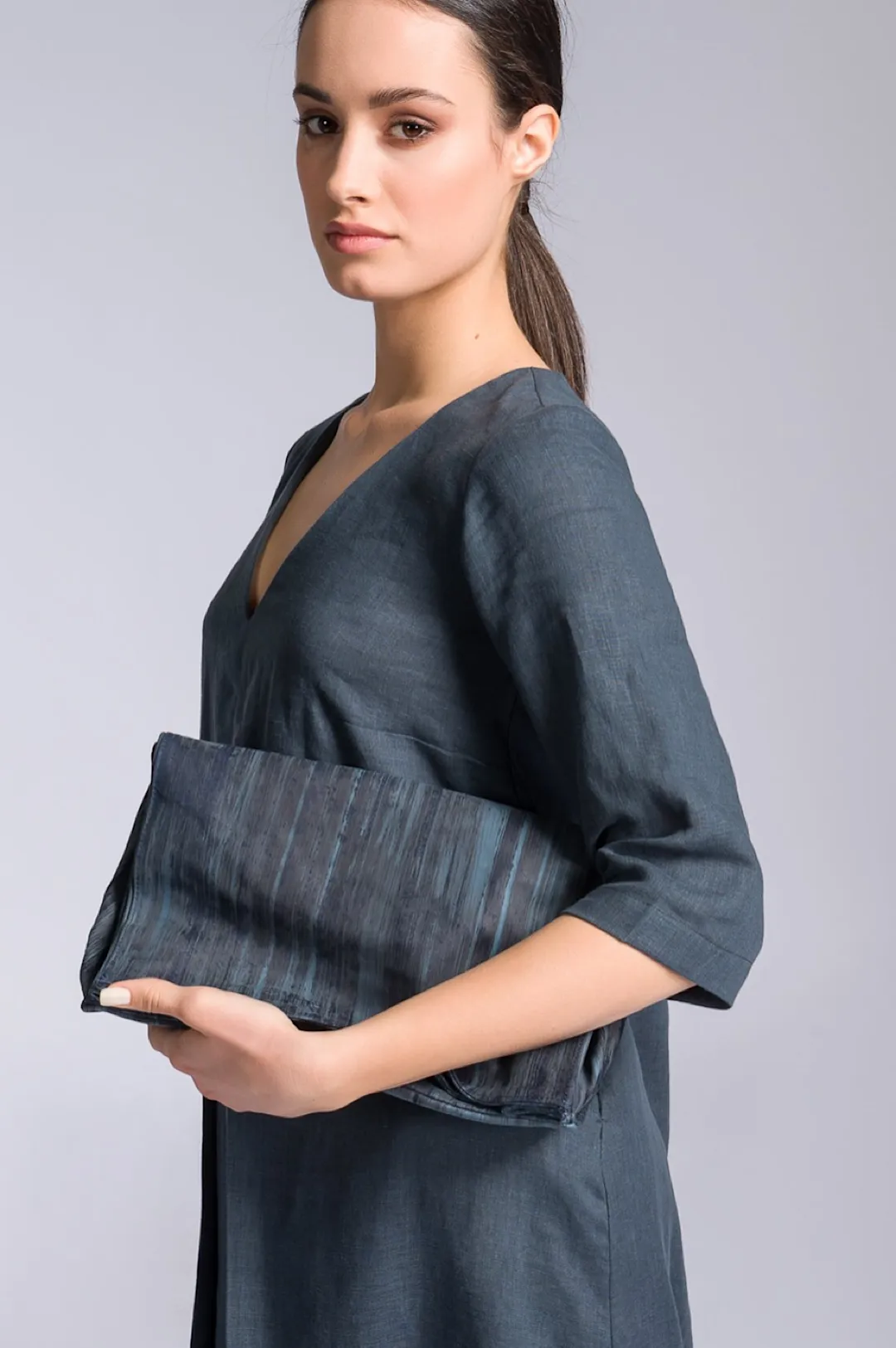 Navy or Natural Foldover Clutch Handbag