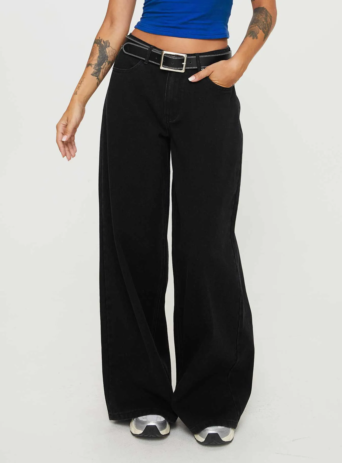 Naylor Wide Leg Jeans Washed Black Denim