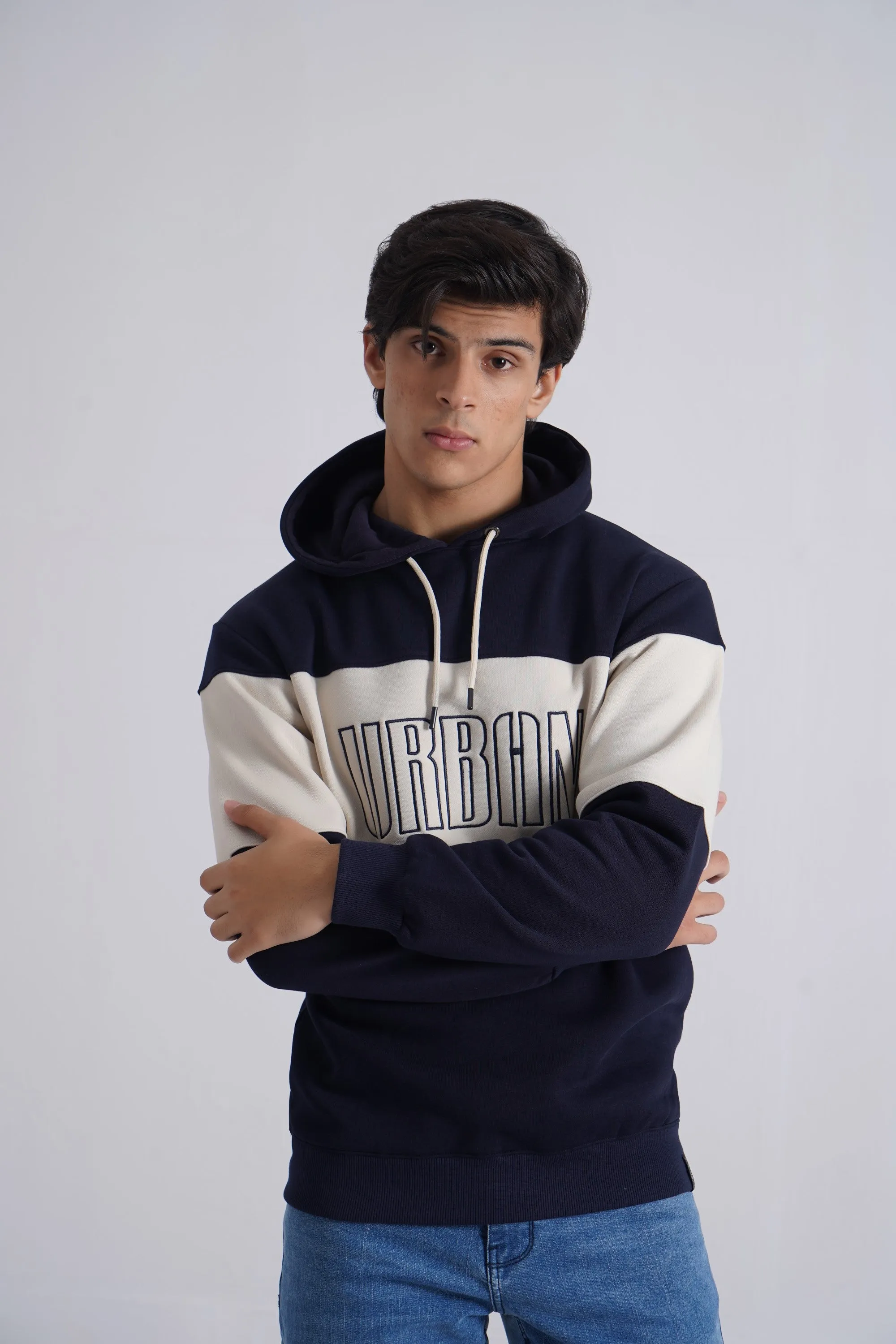 Oatmeal/Navy Cut & Sew Hoodie