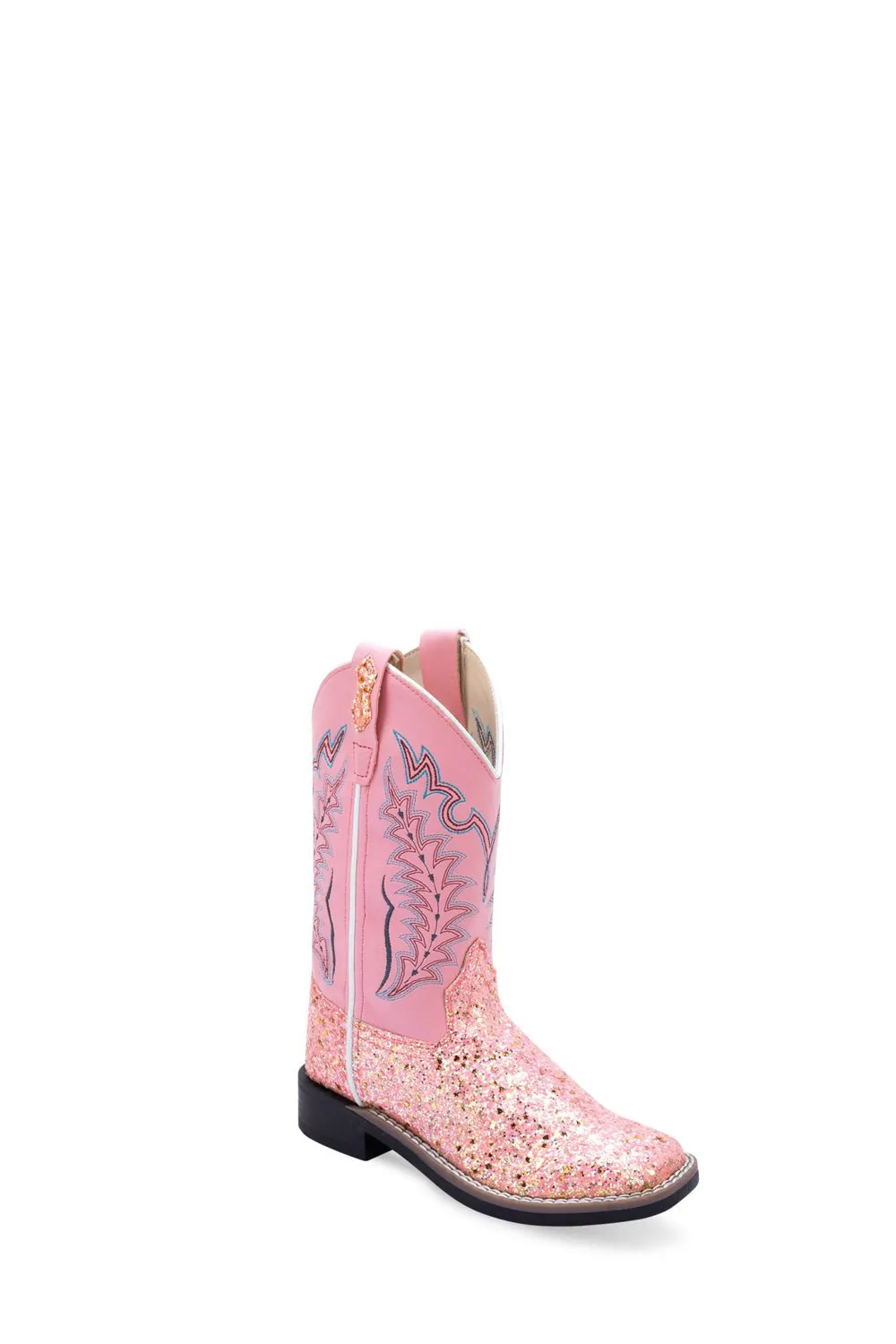 Old West Kids Girls Square Toe Pink Faux Leather Cowboy Boots