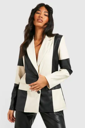 Oversized Faux Leather Color Block Blazer