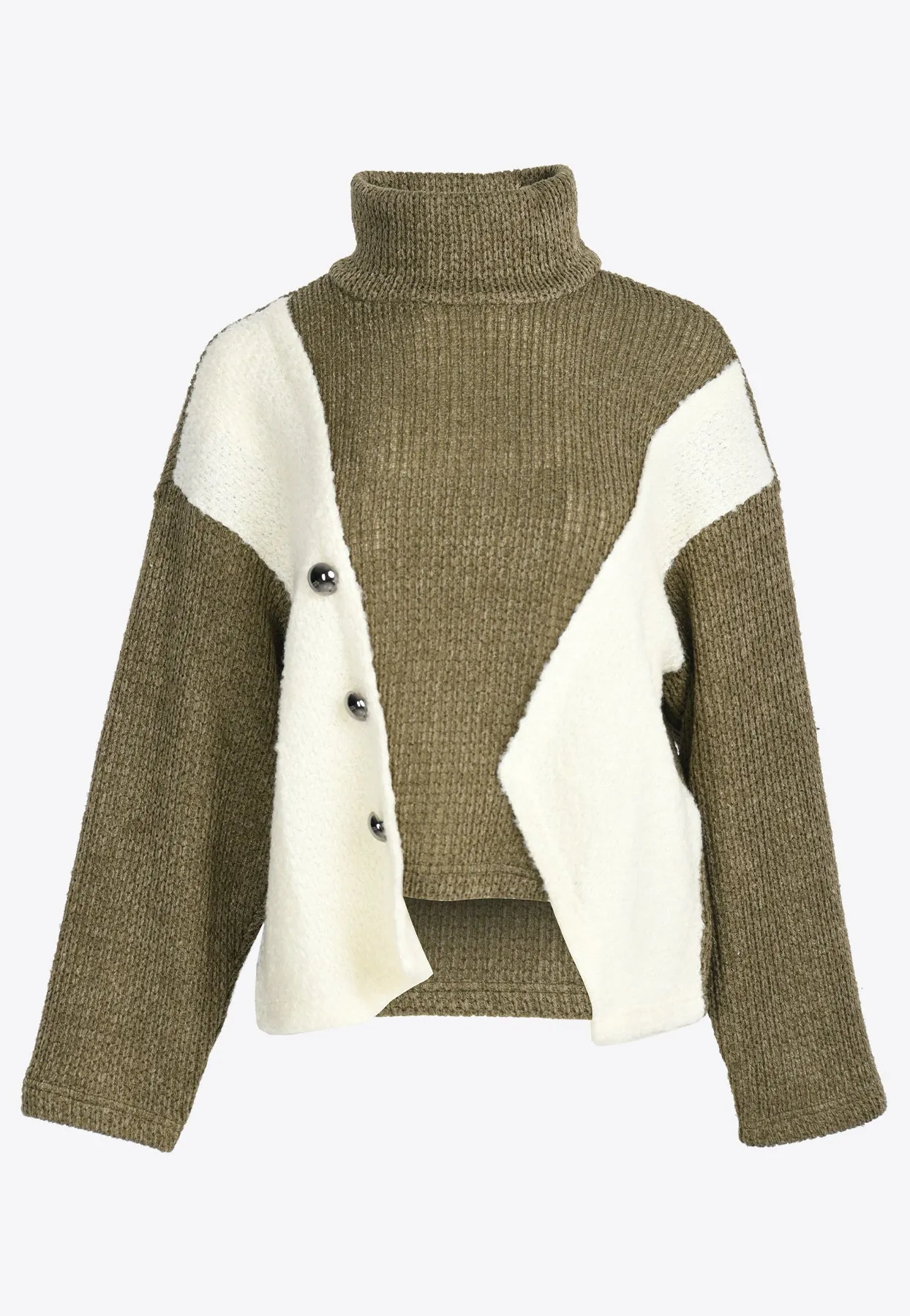 Paneled Knit Turtleneck Sweater