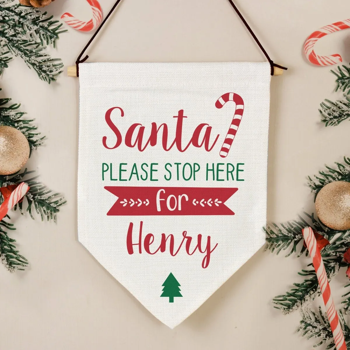 Personalised Santa Stop Here Hanging Banner