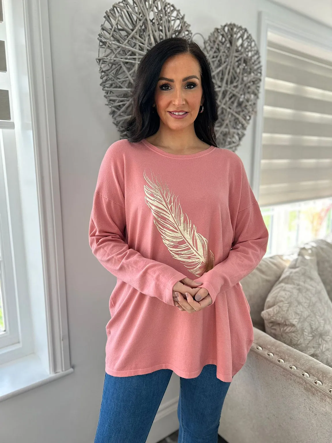 Pink Gold Feather Knit Kimmy