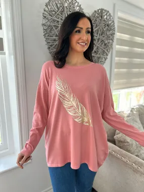 Pink Gold Feather Knit Kimmy