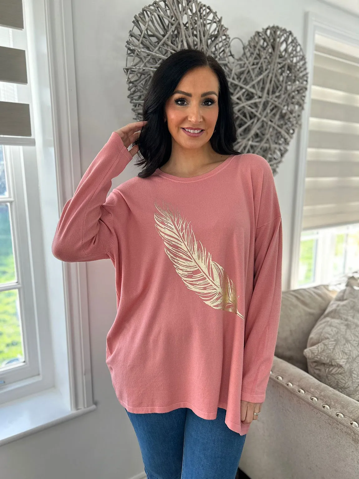 Pink Gold Feather Knit Kimmy