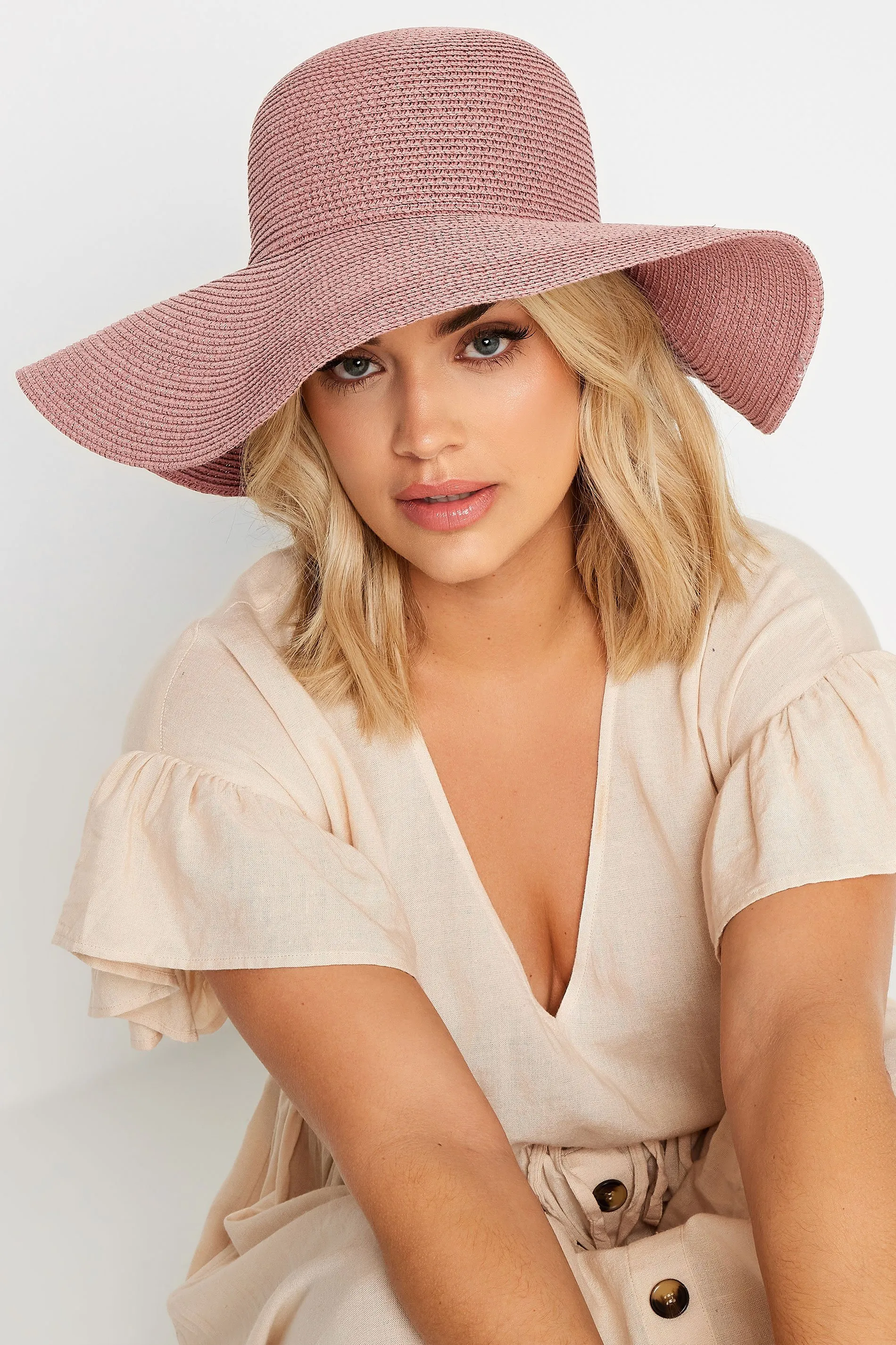 Pink Wide Brim Straw Hat