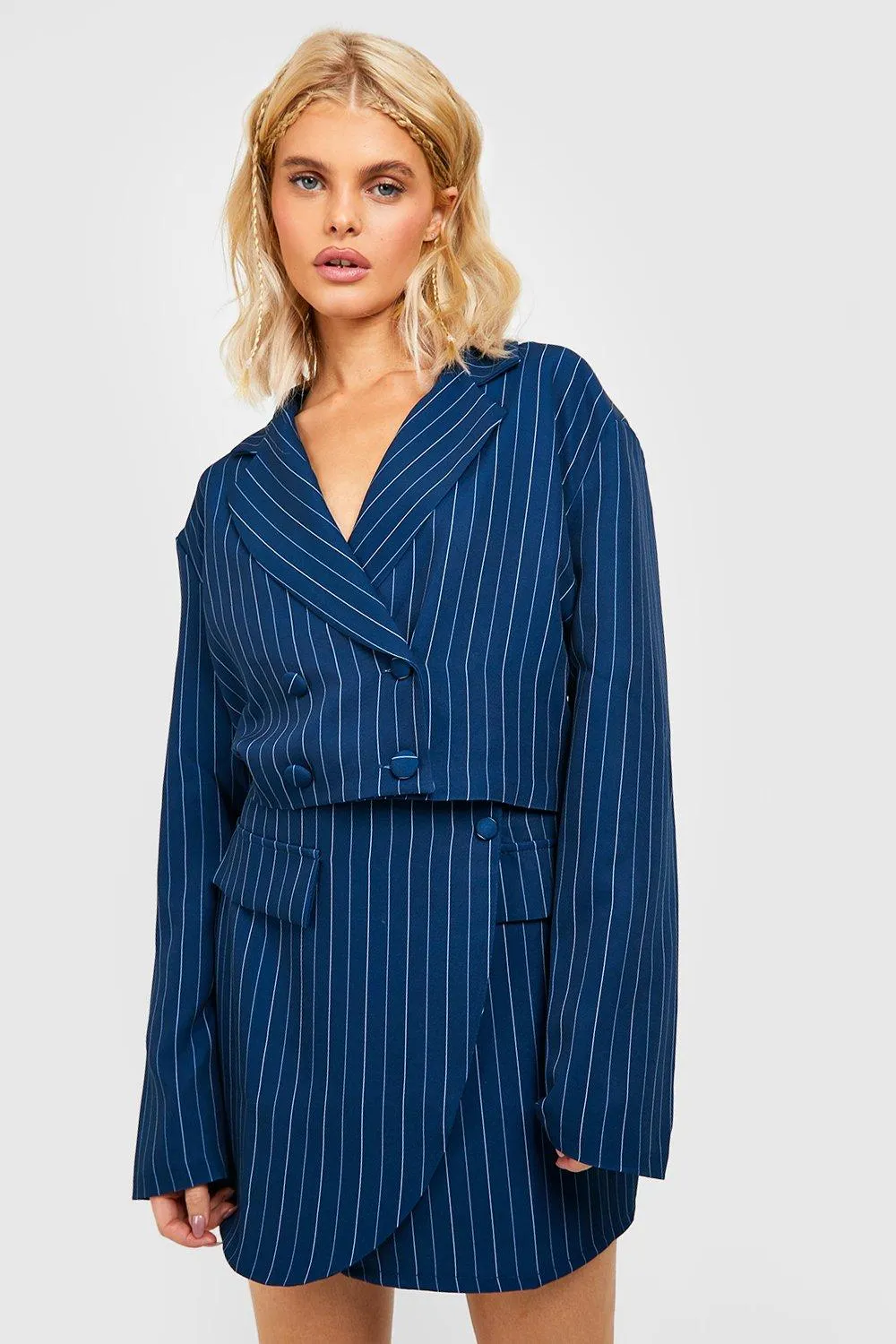 Pinstripe Cropped Tailored Blazer