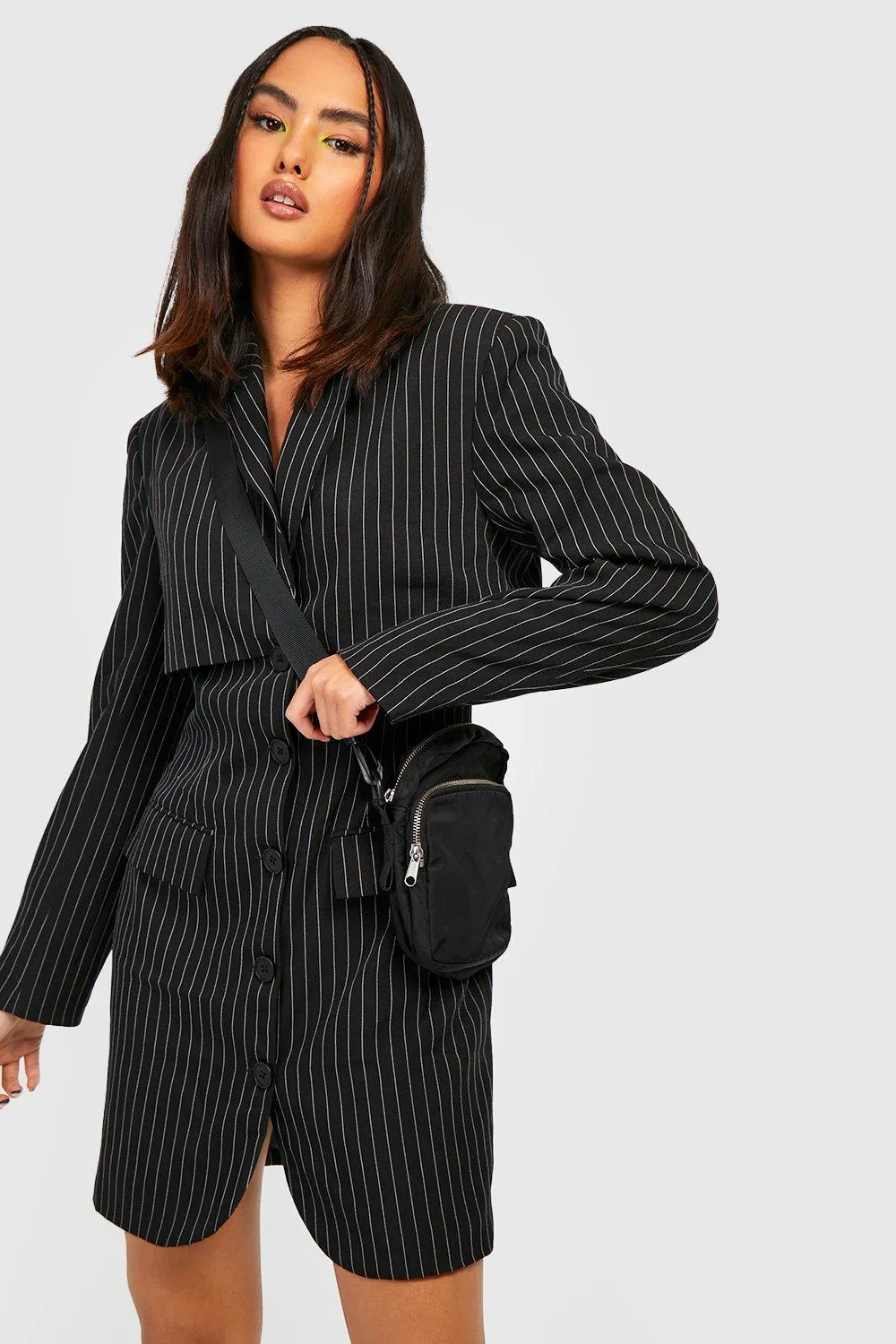 Pinstripe Double Layer Blazer Dress