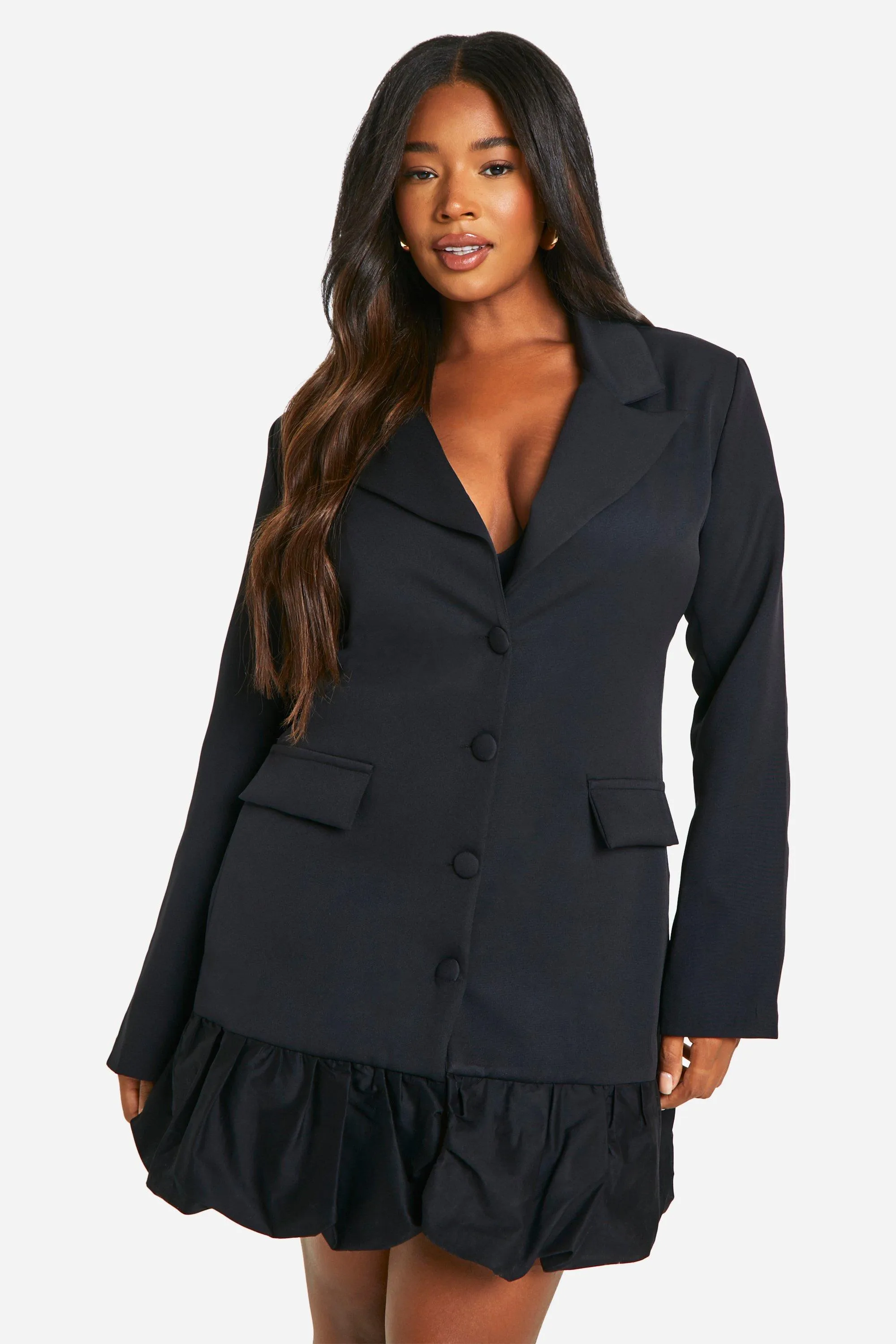 Plus Contrast Puff Ball Blazer Dress