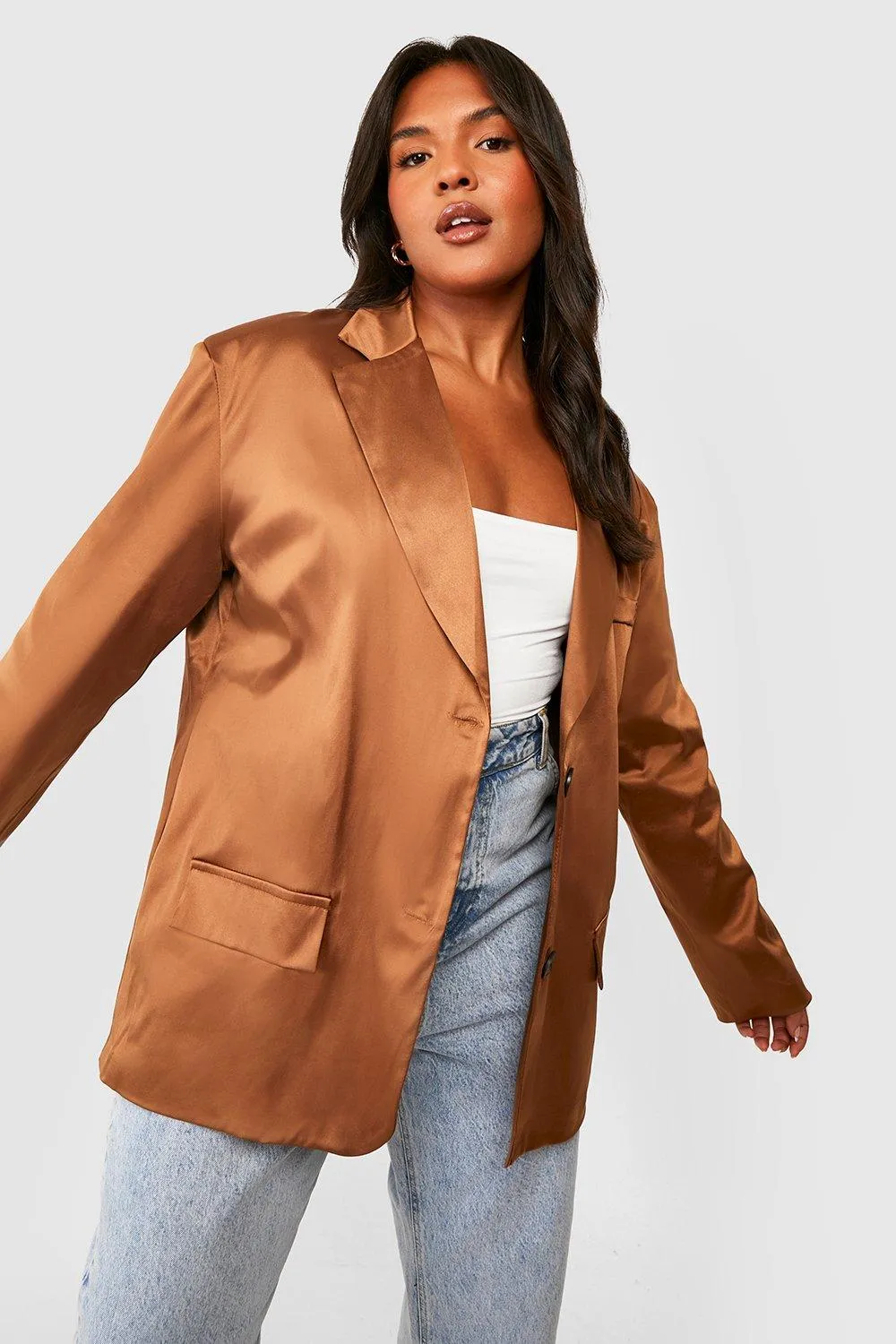 Plus Satin Oversized Blazer