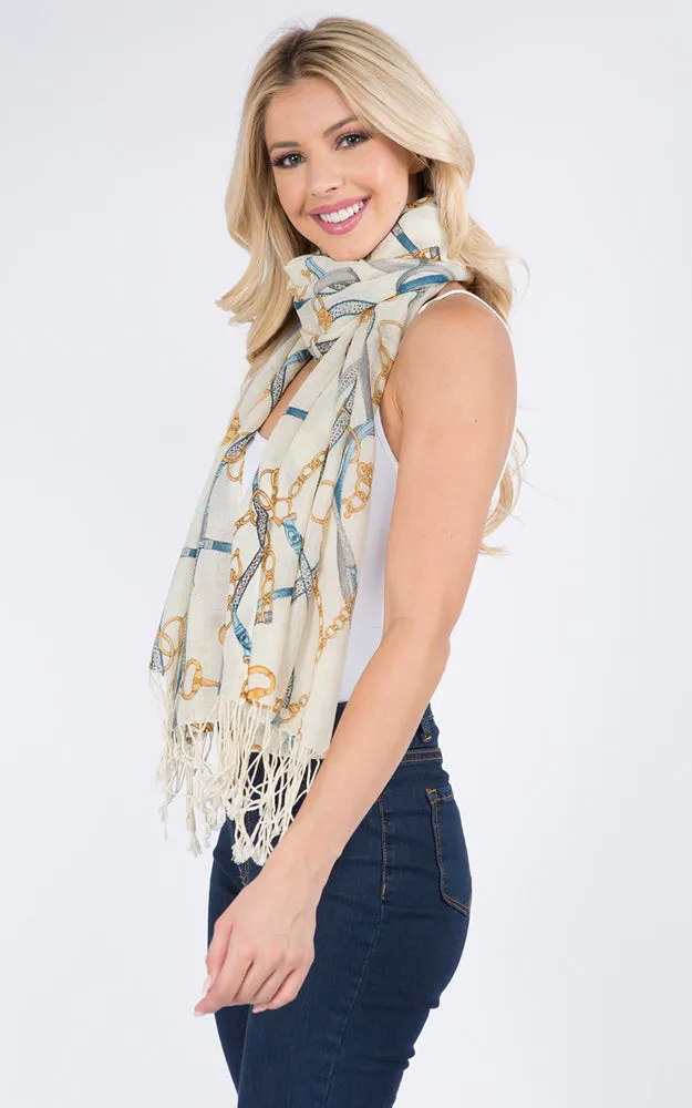 PMW917 100% Wool Chain Print Oblong Scarf w/Fringes