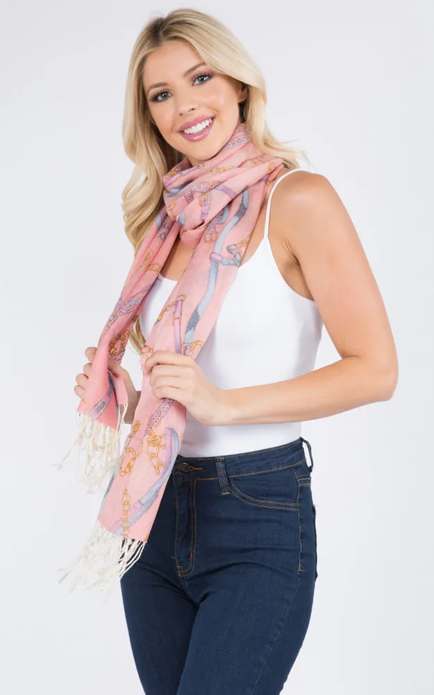 PMW917 100% Wool Chain Print Oblong Scarf w/Fringes