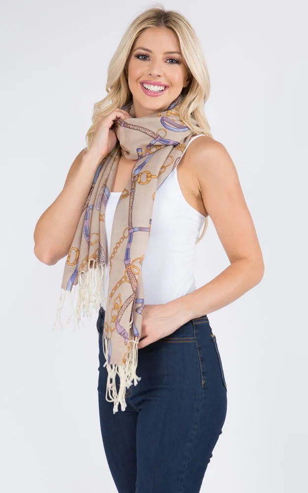 PMW917 100% Wool Chain Print Oblong Scarf w/Fringes