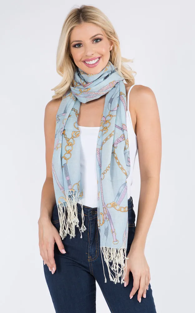 PMW917 100% Wool Chain Print Oblong Scarf w/Fringes