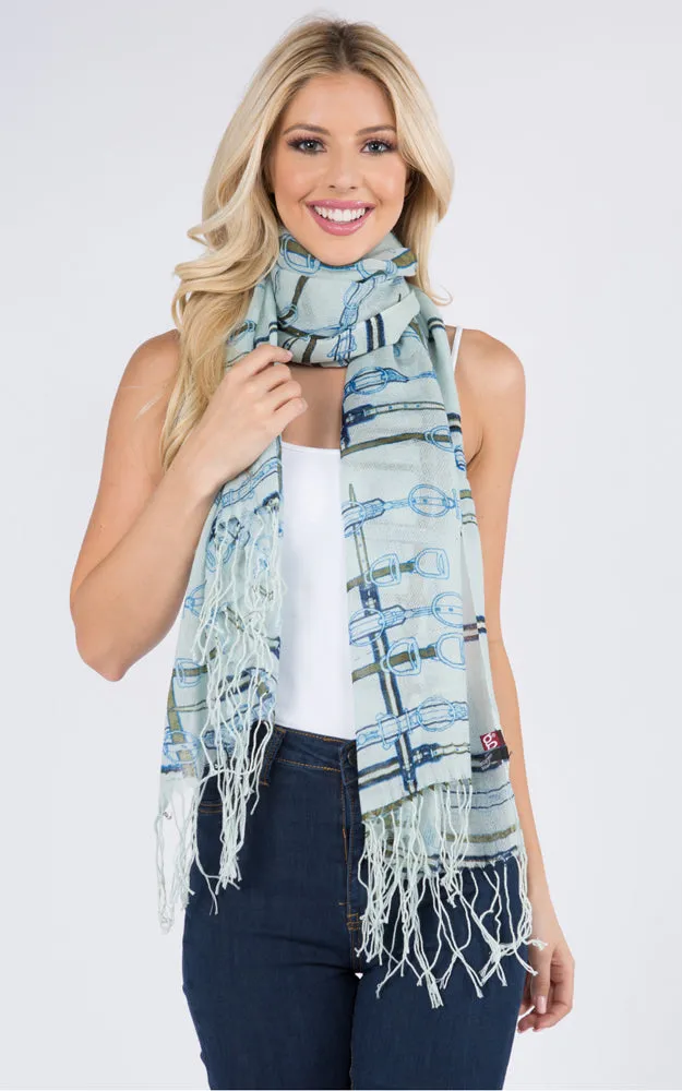 PMW921 100% Wool Belt Print Oblong Scarf w/Fringes