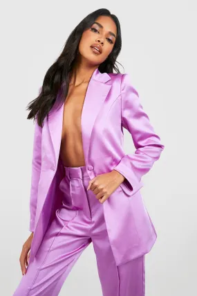 Premium Satin Plunge Front Fitted Blazer