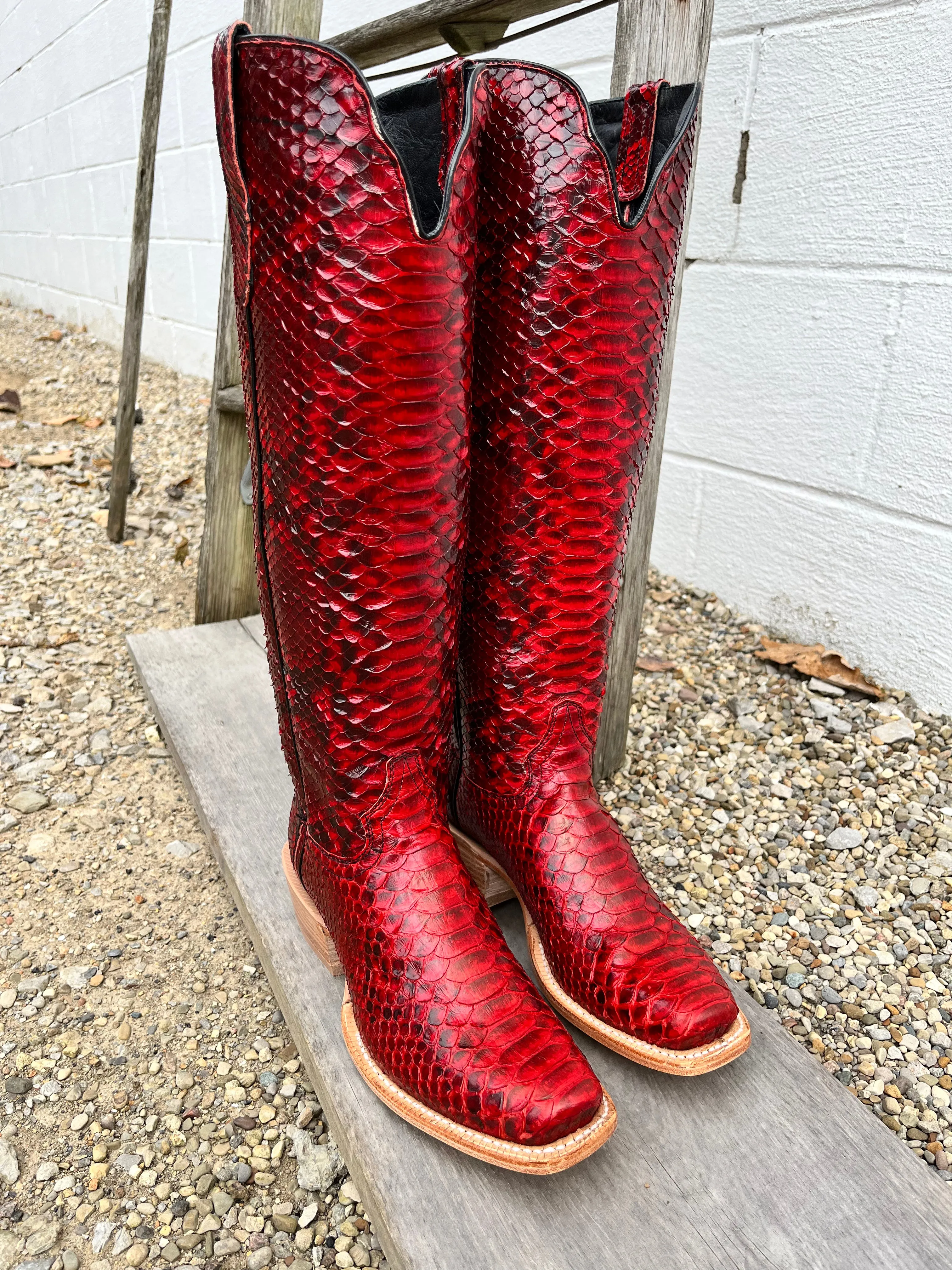 R. Watson Red and Black Python Cowgirl Boots RWL7213