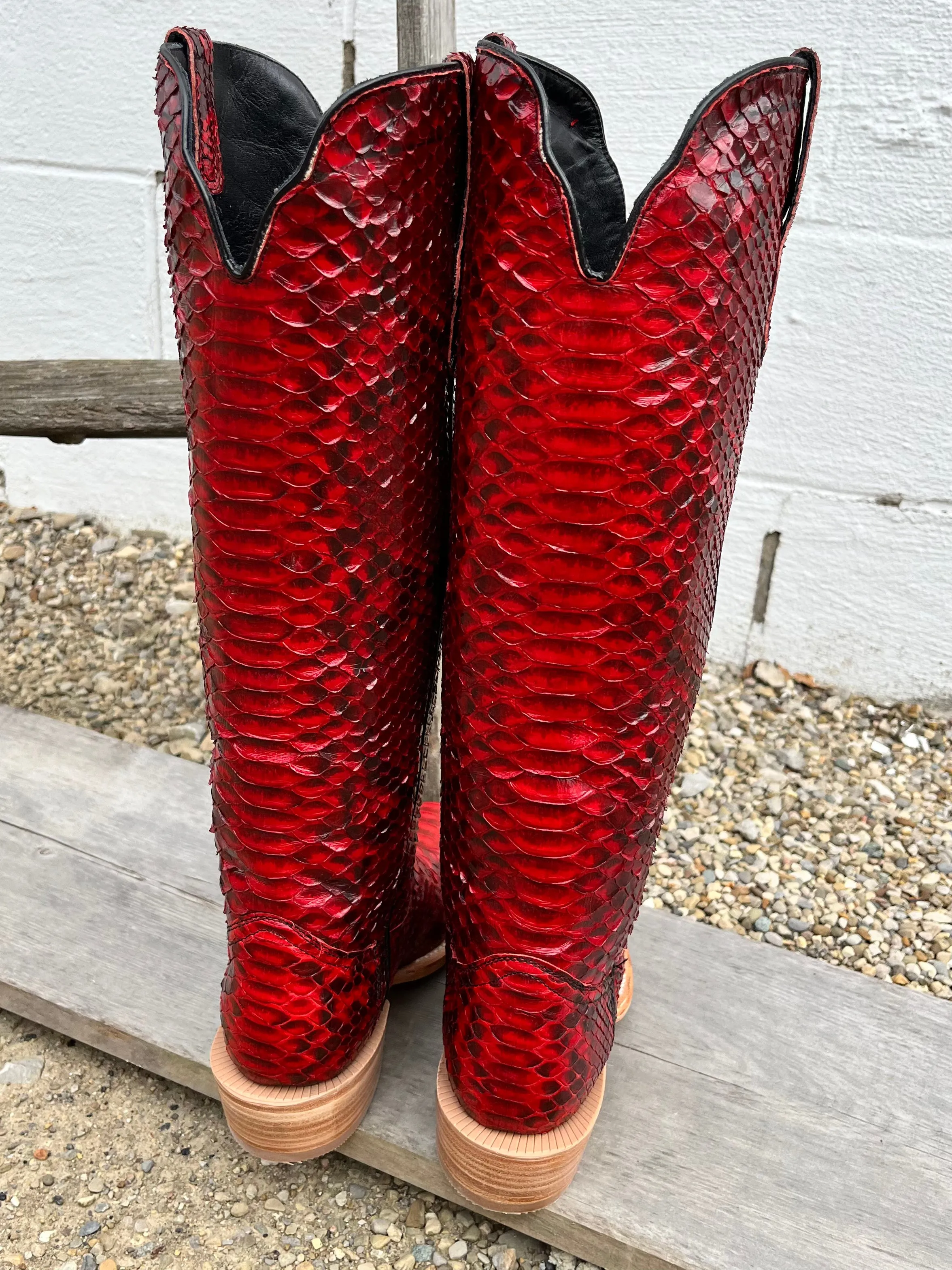 R. Watson Red and Black Python Cowgirl Boots RWL7213