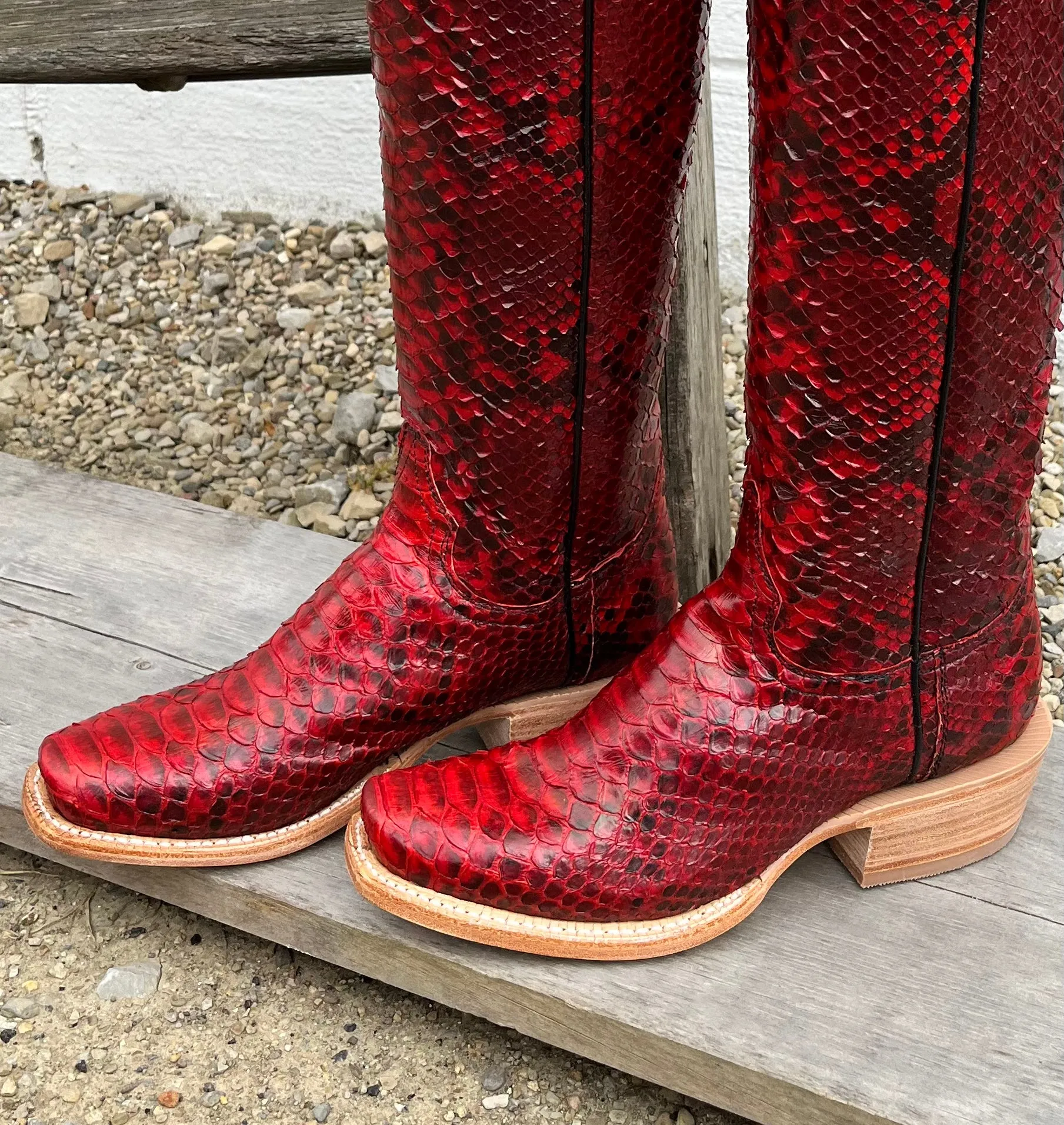 R. Watson Red and Black Python Cowgirl Boots RWL7213