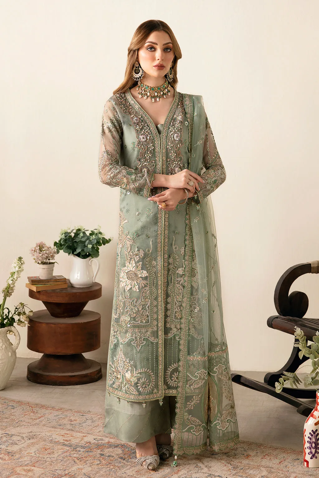 Ramsha Luxury Embroidered Organza Unstitched 3Pc Suit E-106