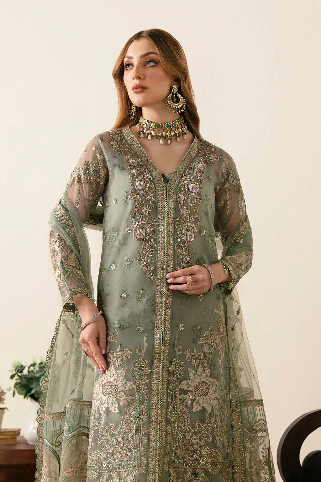 Ramsha Luxury Embroidered Organza Unstitched 3Pc Suit E-106