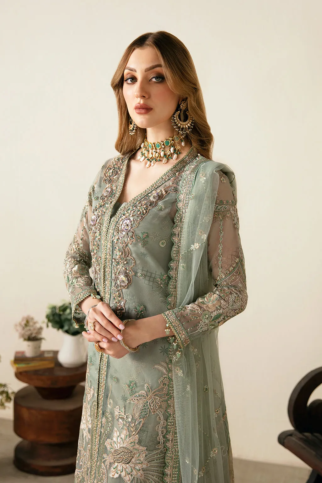 Ramsha Luxury Embroidered Organza Unstitched 3Pc Suit E-106