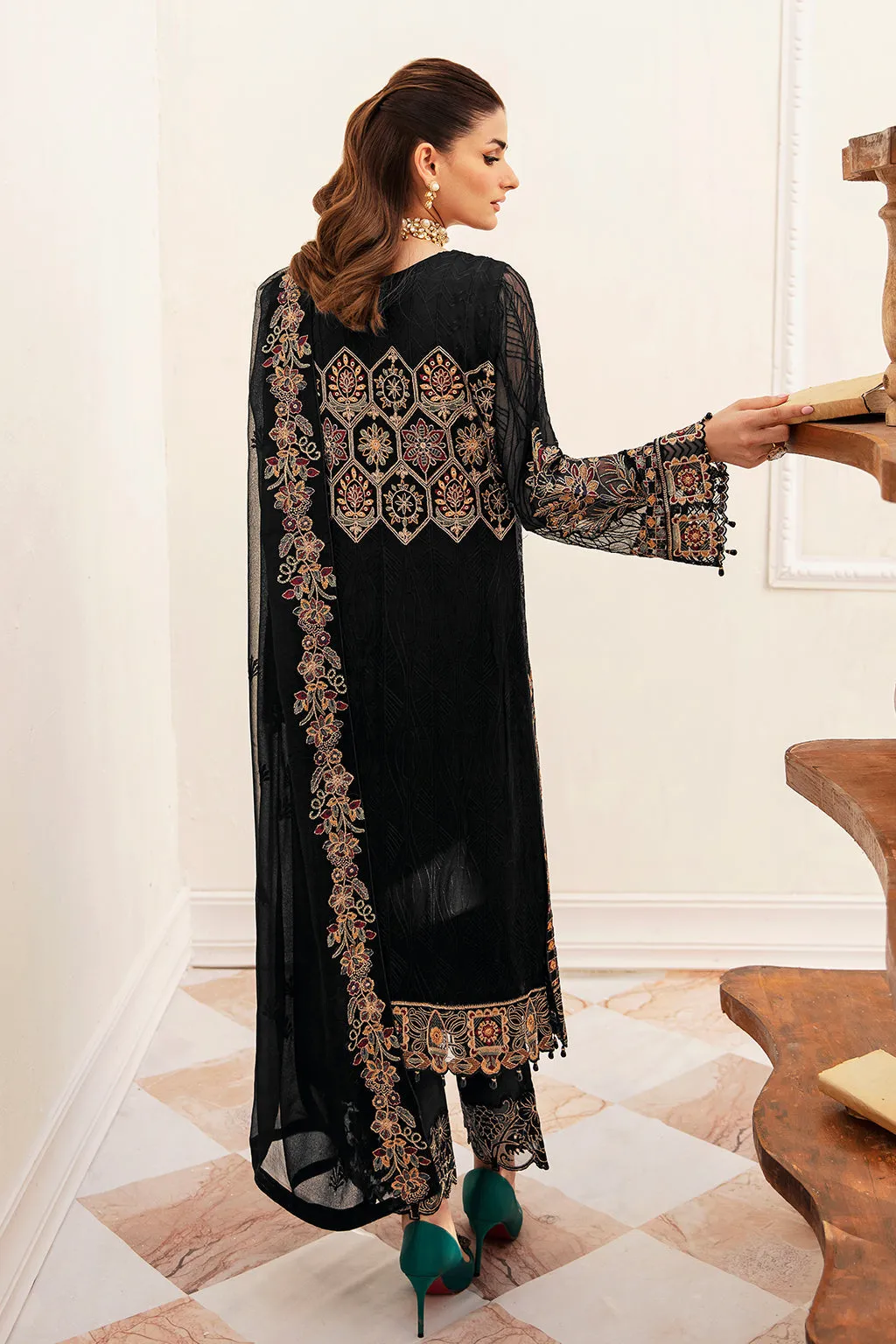 Ramsha Unstitched Embroidered Luxury Chiffon 3 Piece Suit F-2403