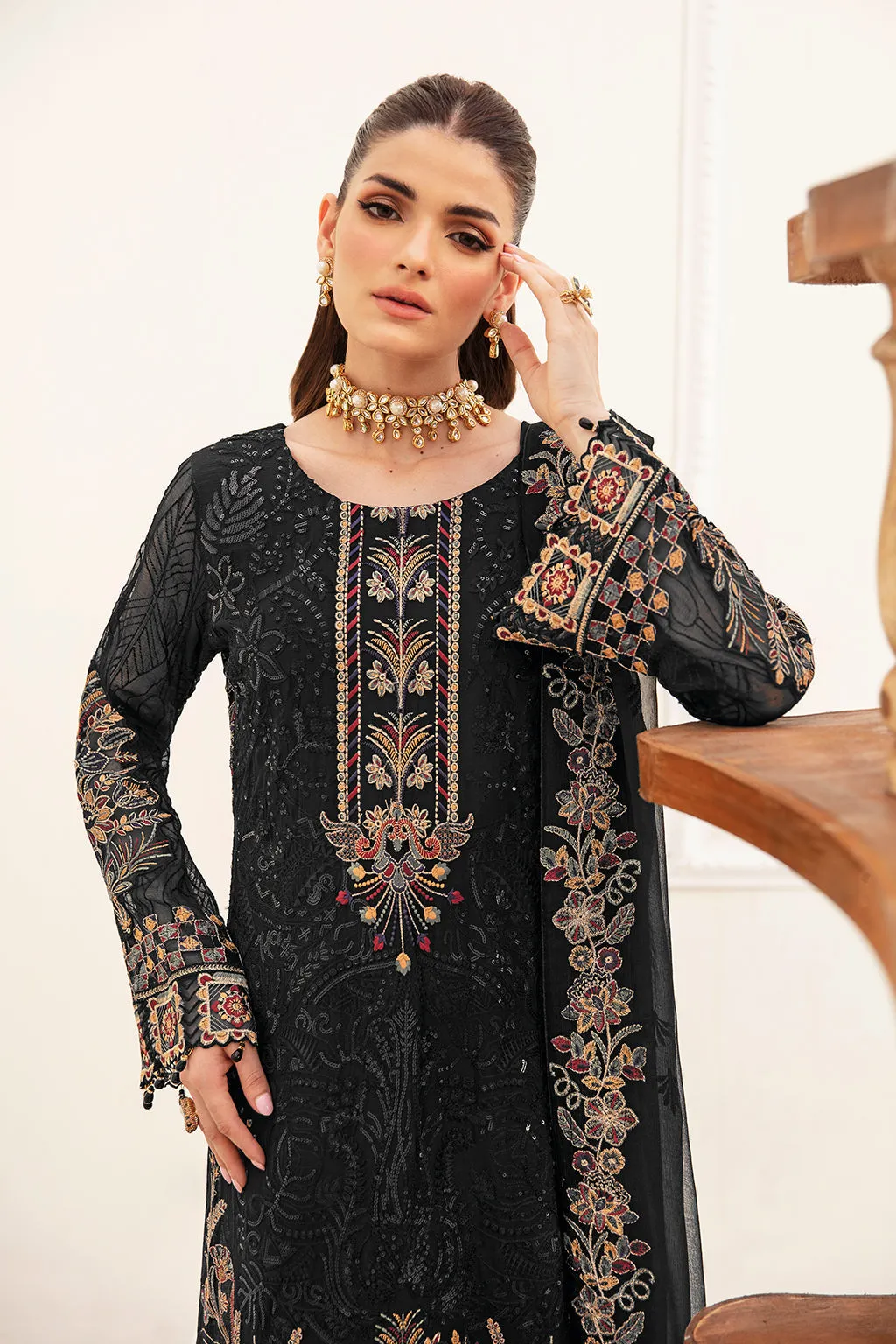 Ramsha Unstitched Embroidered Luxury Chiffon 3 Piece Suit F-2403