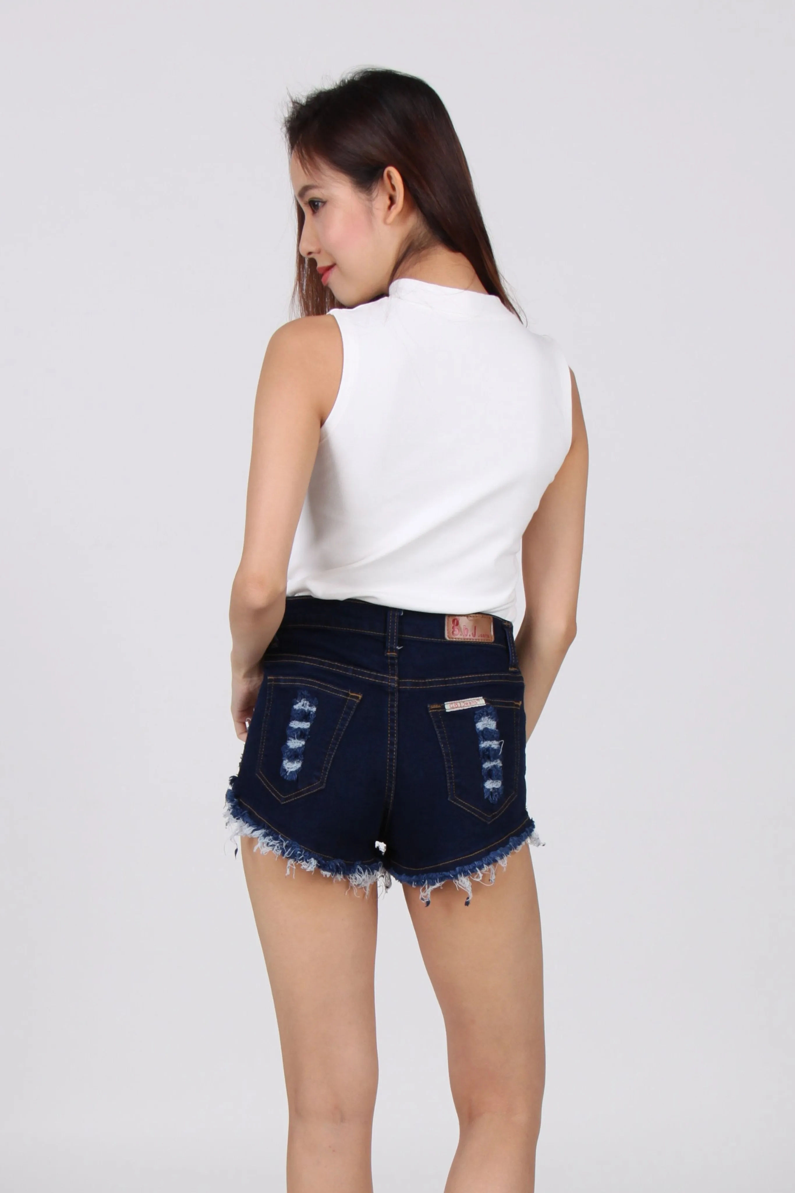 Raw Hem High Waist Denim Shorts in Dark Wash