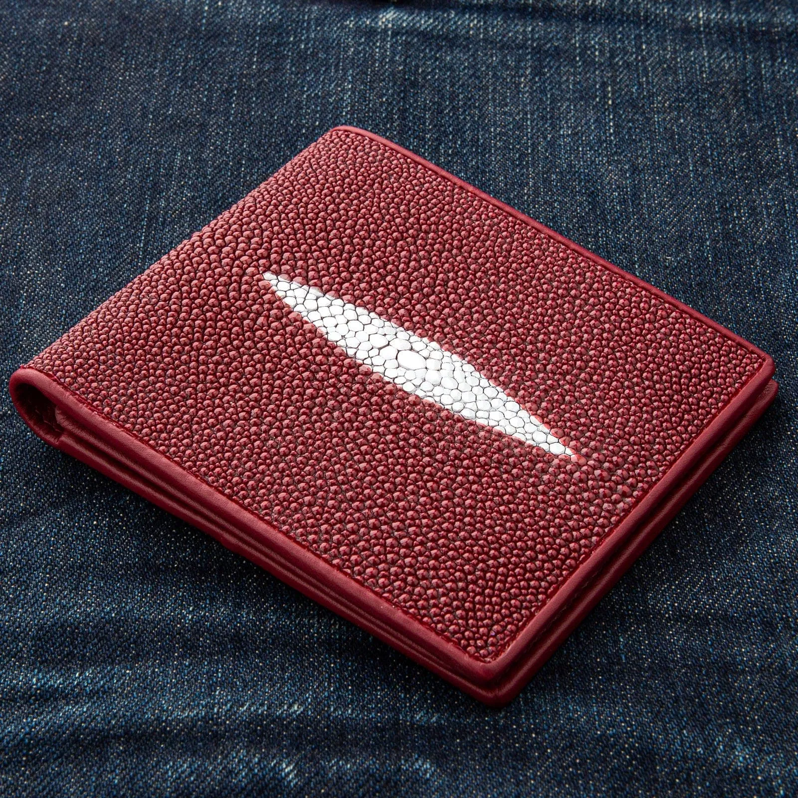 Red Burgundy Genuine Stingray Skin Leather Wallet