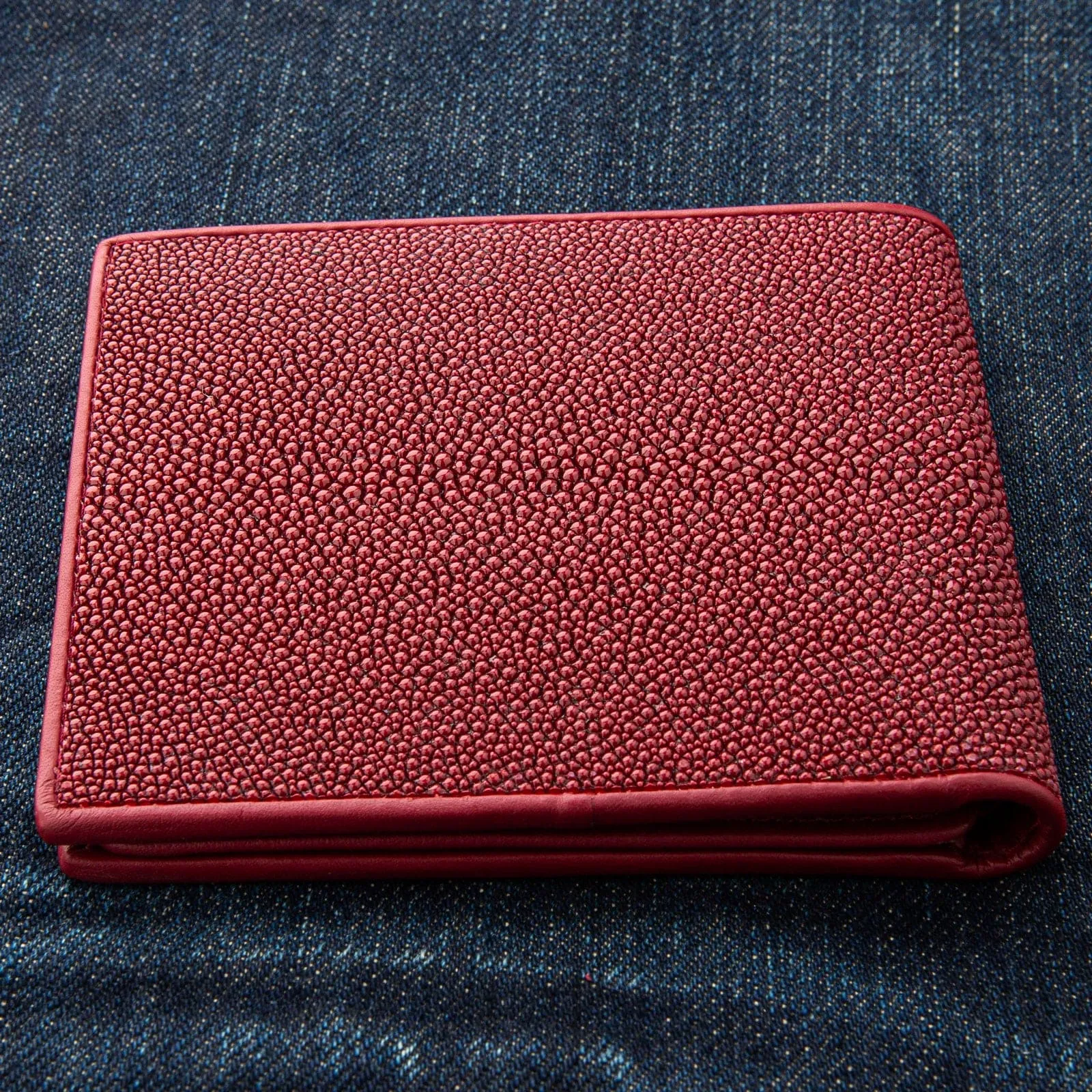 Red Burgundy Genuine Stingray Skin Leather Wallet