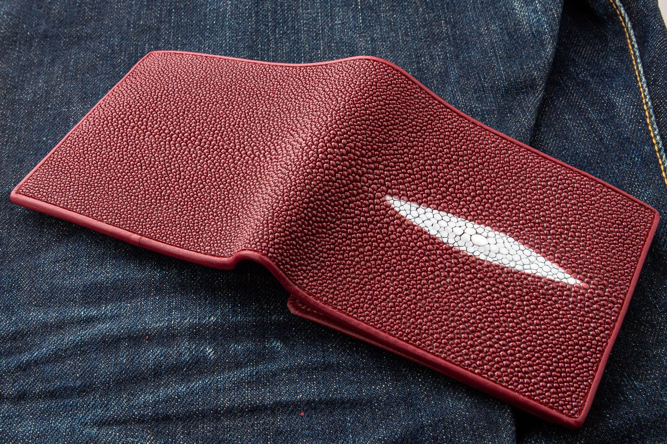 Red Burgundy Genuine Stingray Skin Leather Wallet